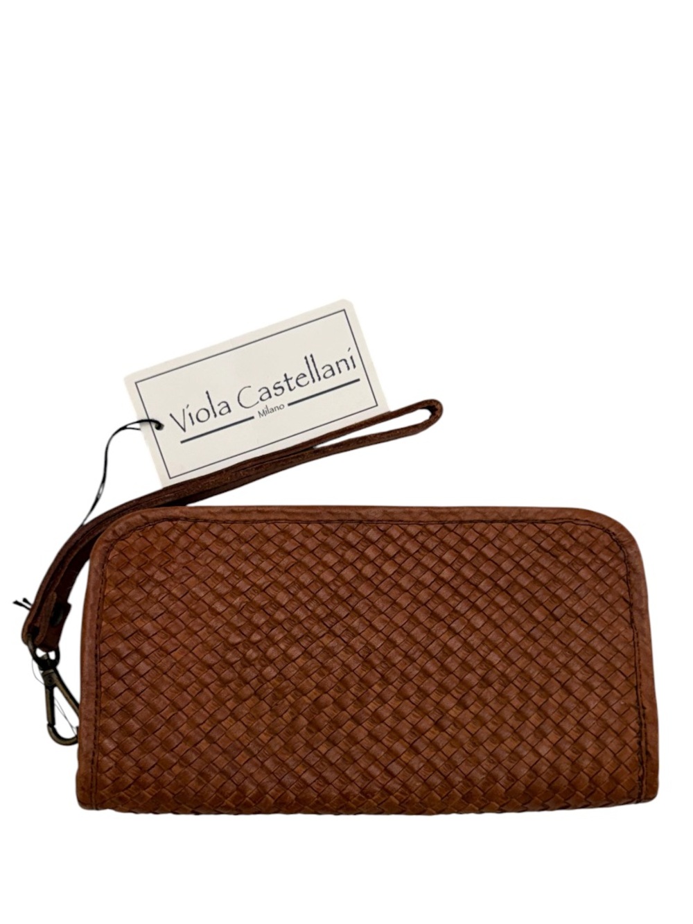 VIOLA CASTELLANI - BROWN WOVEN ALL LEATHER LONG ZIP WALLET